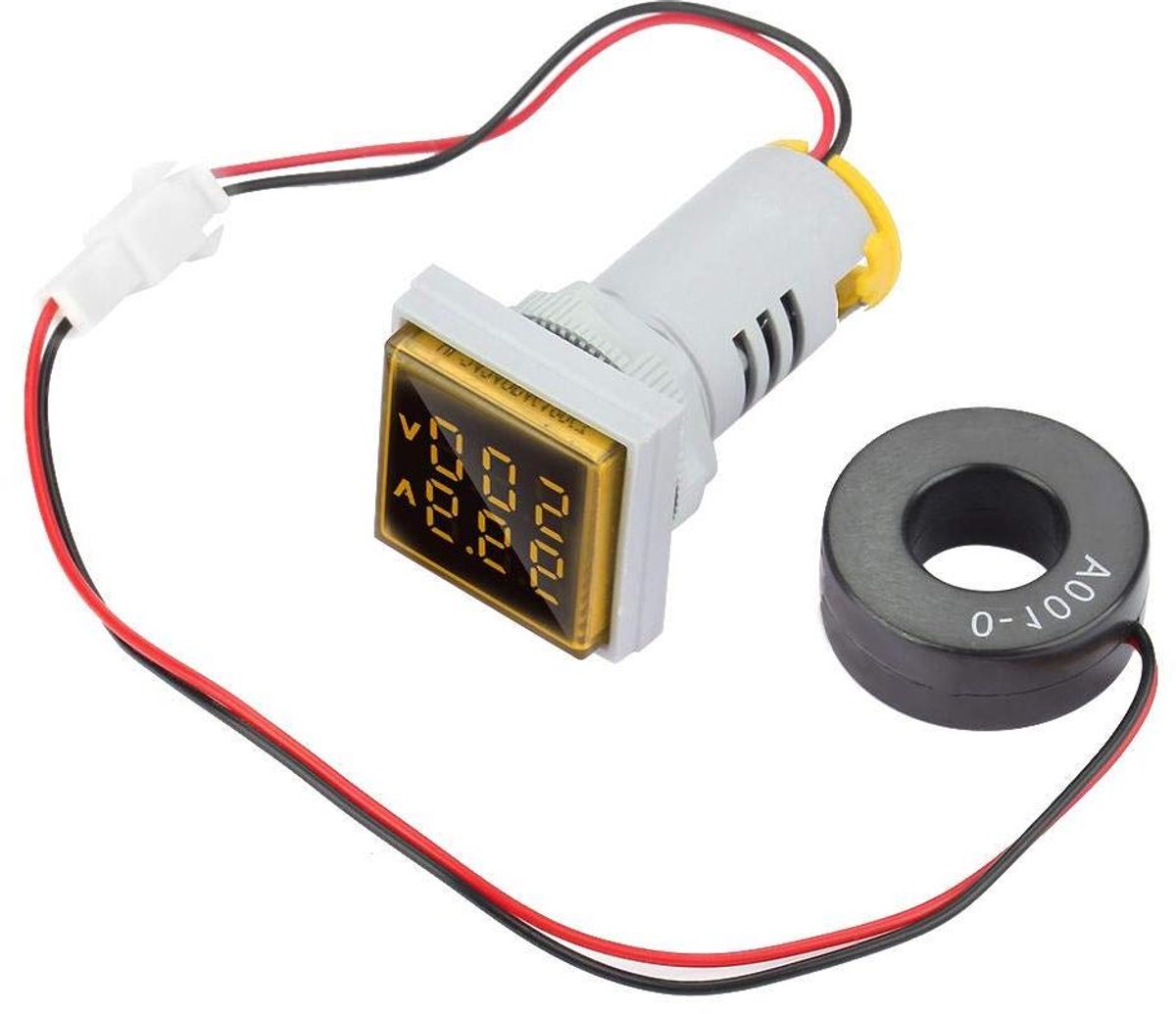 Digitale Voltmeter Amperemeter - Spanning Stroom Meter - Elektrische Metingen Uitvoeren - LED Dubbel Display - 22mm - Geel