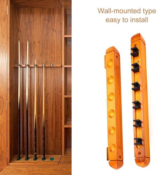 Biljart Keurek - Keuhouder Pooltafel - Keus Opbergen - Wandmontage Ontwerp - 6 Keus - Houtkleur — afbeelding 5