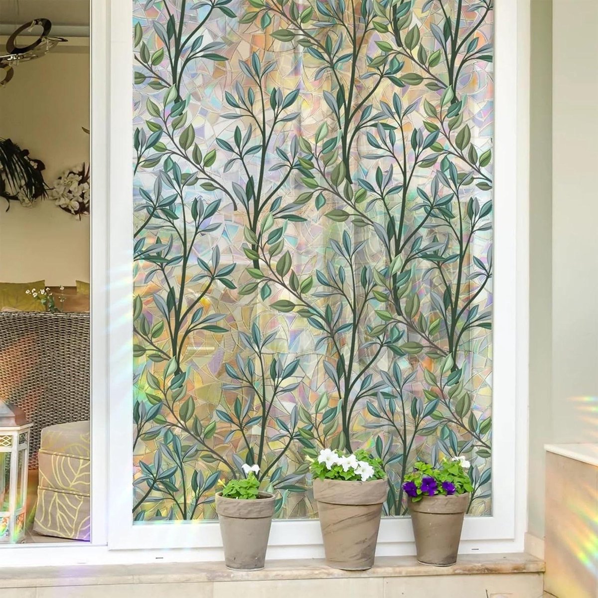 Matte Raamfolie - Privacyfolie Glasfolie - Inkijk Beschermen - Zonder Lijm - 40 x 230 cm - Bladeren