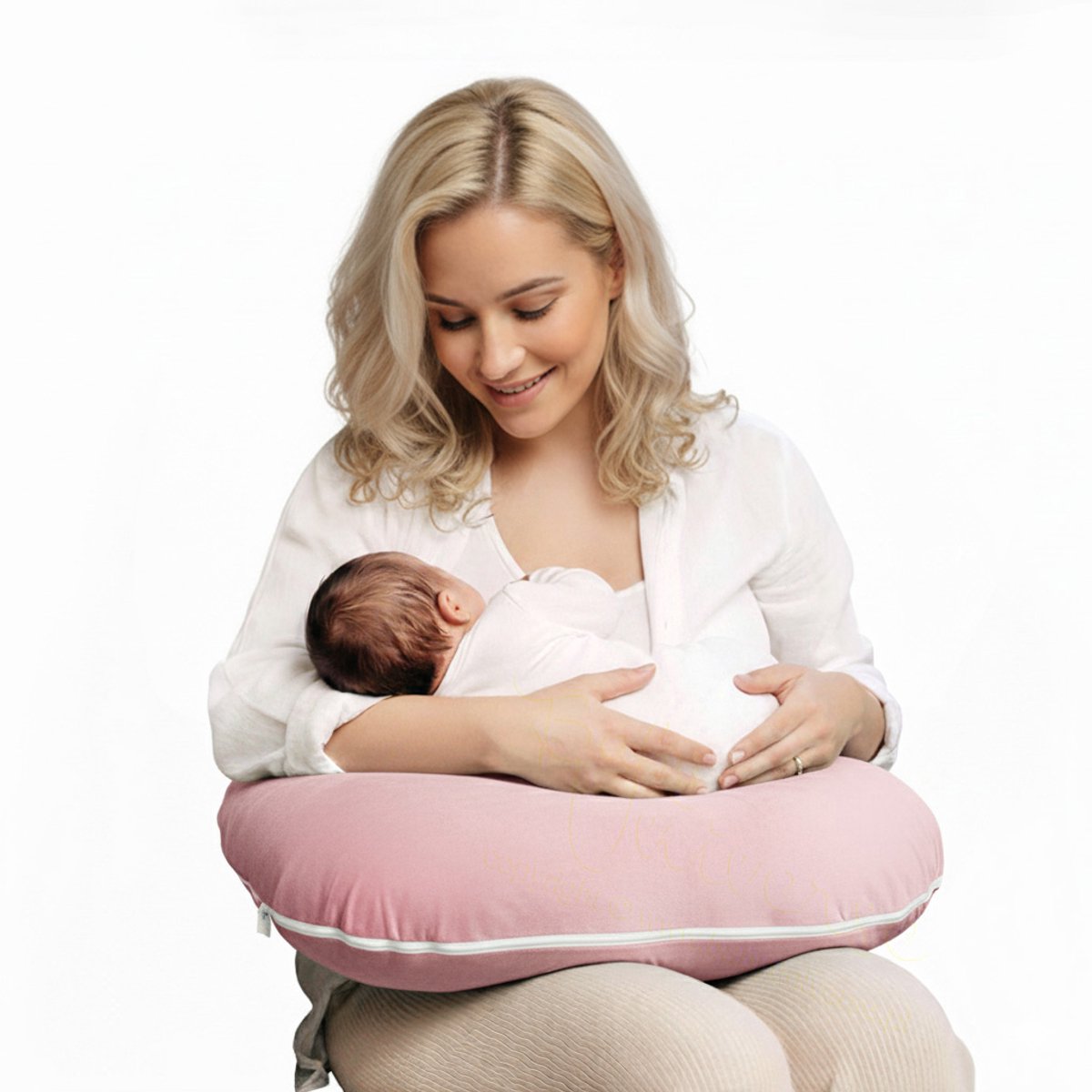 BabyUniverse Welur Serie - Voedingskussen - Roze - Ergonomisch Ontwerp