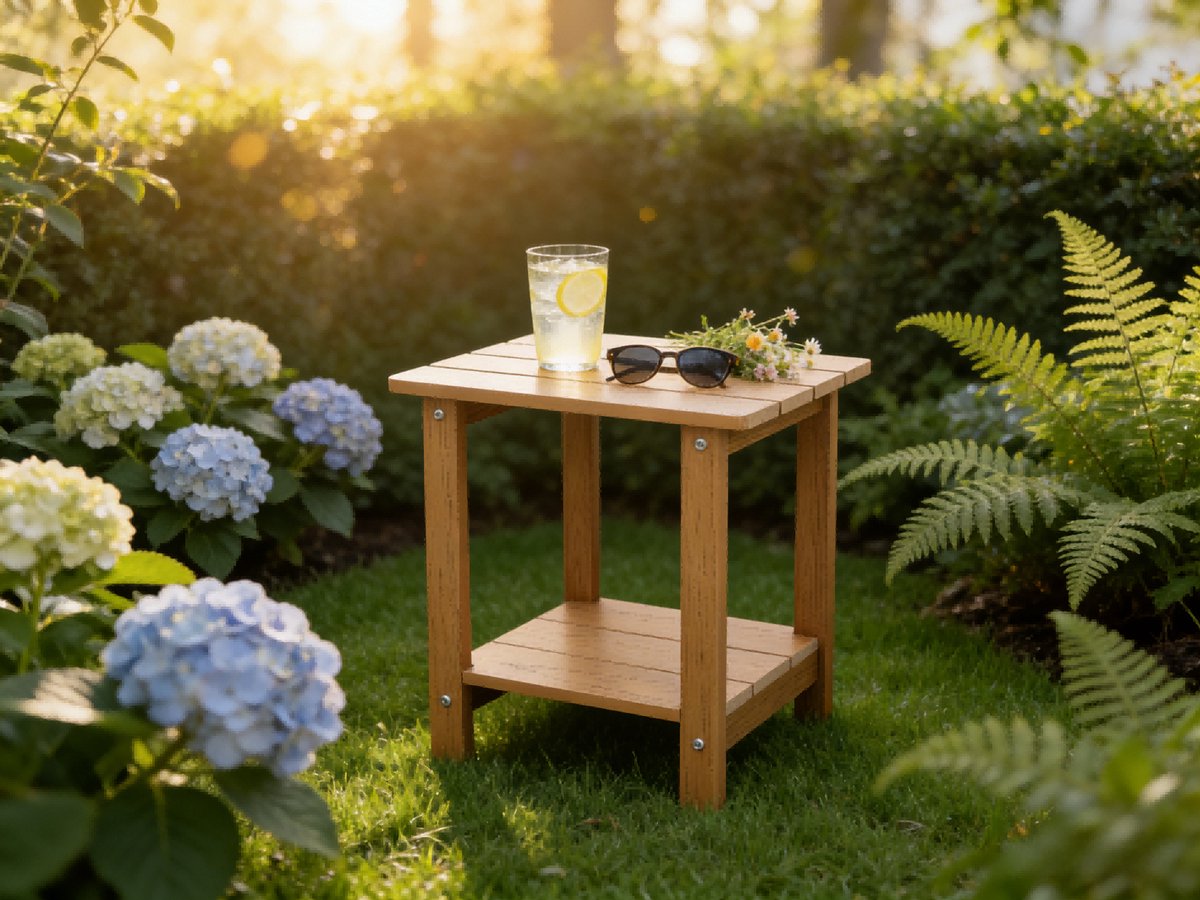 NJLYUHOME Outdoor - Allweather 2-laags bijzettafel van HIPS - 41 x 32 x 42,5 cm - Weerbestendig & onderhoudsvriendelijk - Voor terras, tuin & balkon