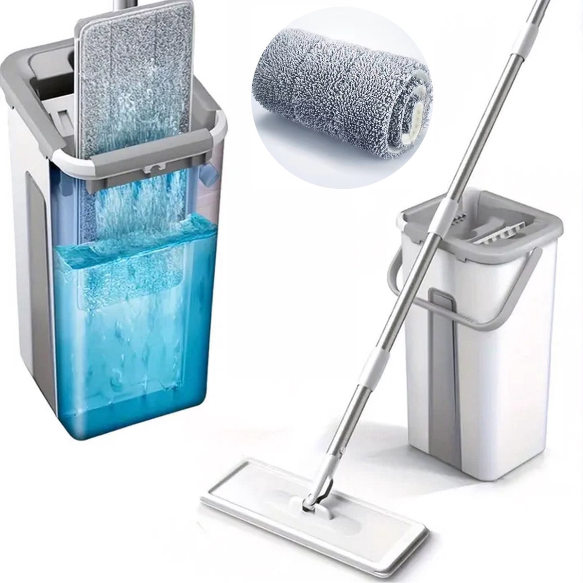 Promis Ultramop MS106N - Plat Obrotische Mop - Grijs - Micorfiber Doek - 360° Draaibaar