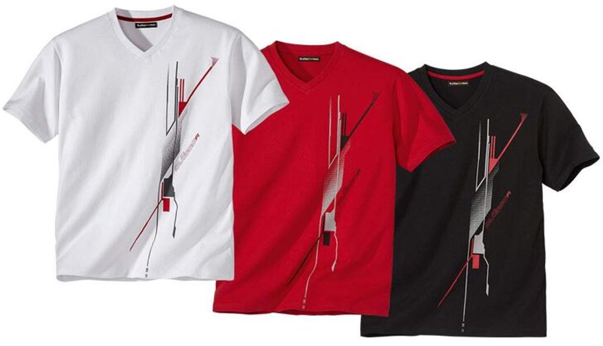 ATLAS FOR MEN - Set van 3 T-shirts met grafische print - Heren - Verkrijgbaar in grote maten - 4XL