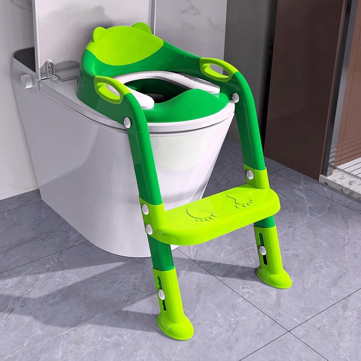 Zindelijkheidstrainer - Potjestrainer Kinderen - Zelfstandig Toilet - Verstelbare Ladder - Tot 75 kg - Groen