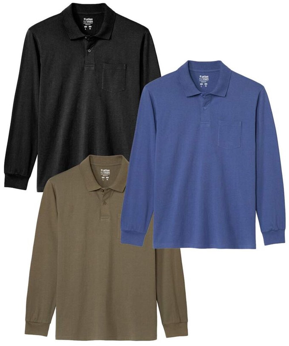 ATLAS FOR MEN - Set van 3 polo’s Outdoor met lange mouwen - Heren - Verkrijgbaar in grote maten - XL