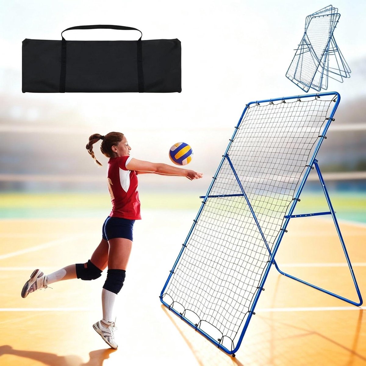 Volleybal Rebounder - Bounce Back Net - Sport Training - Verstelbare Hoek - 2.1 x 1.2 m - Blauw Zwart