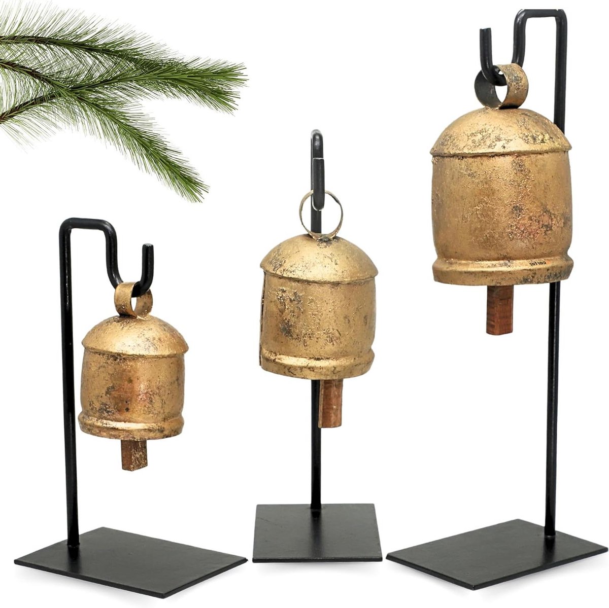 Set Harmonie Klokken - Koebellen Set - Rustieke Decoratie - Handgemaakte Metalen Bellen - 33 cm - Goud