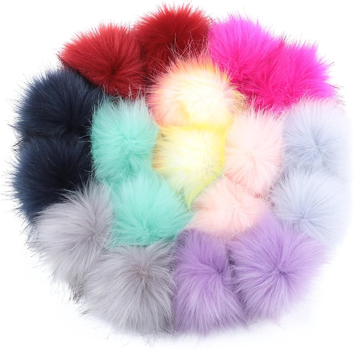Fluffy Pompoms voor DIY Projecten, Set van 18 Stuks met Elastische Lus, 10 cm voor Gebreide Hoeden, Sjaals en Tassen