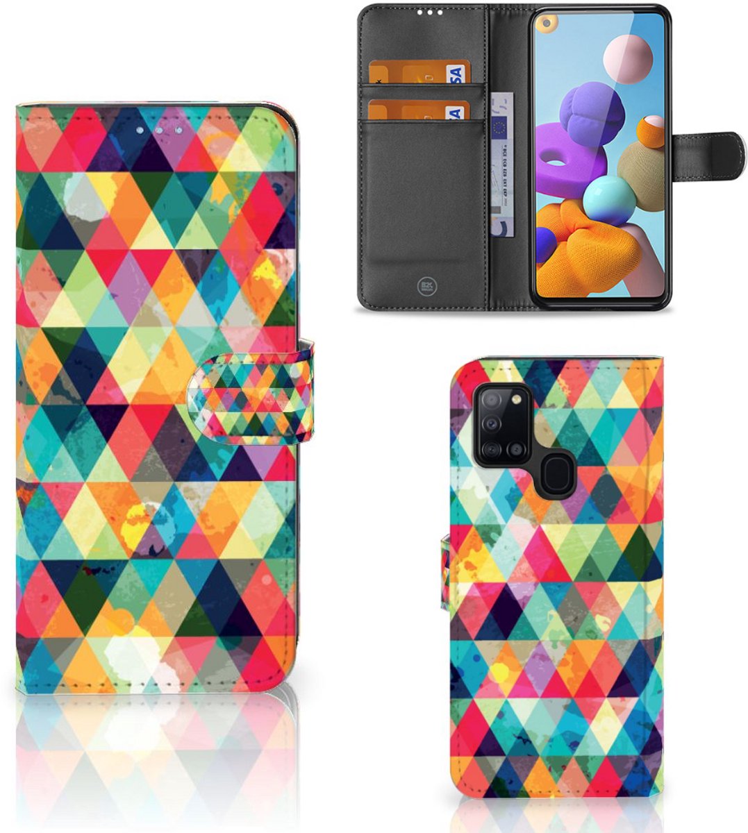 Book Case voor Samsung Galaxy A21s Telefoon Hoesje Geruit