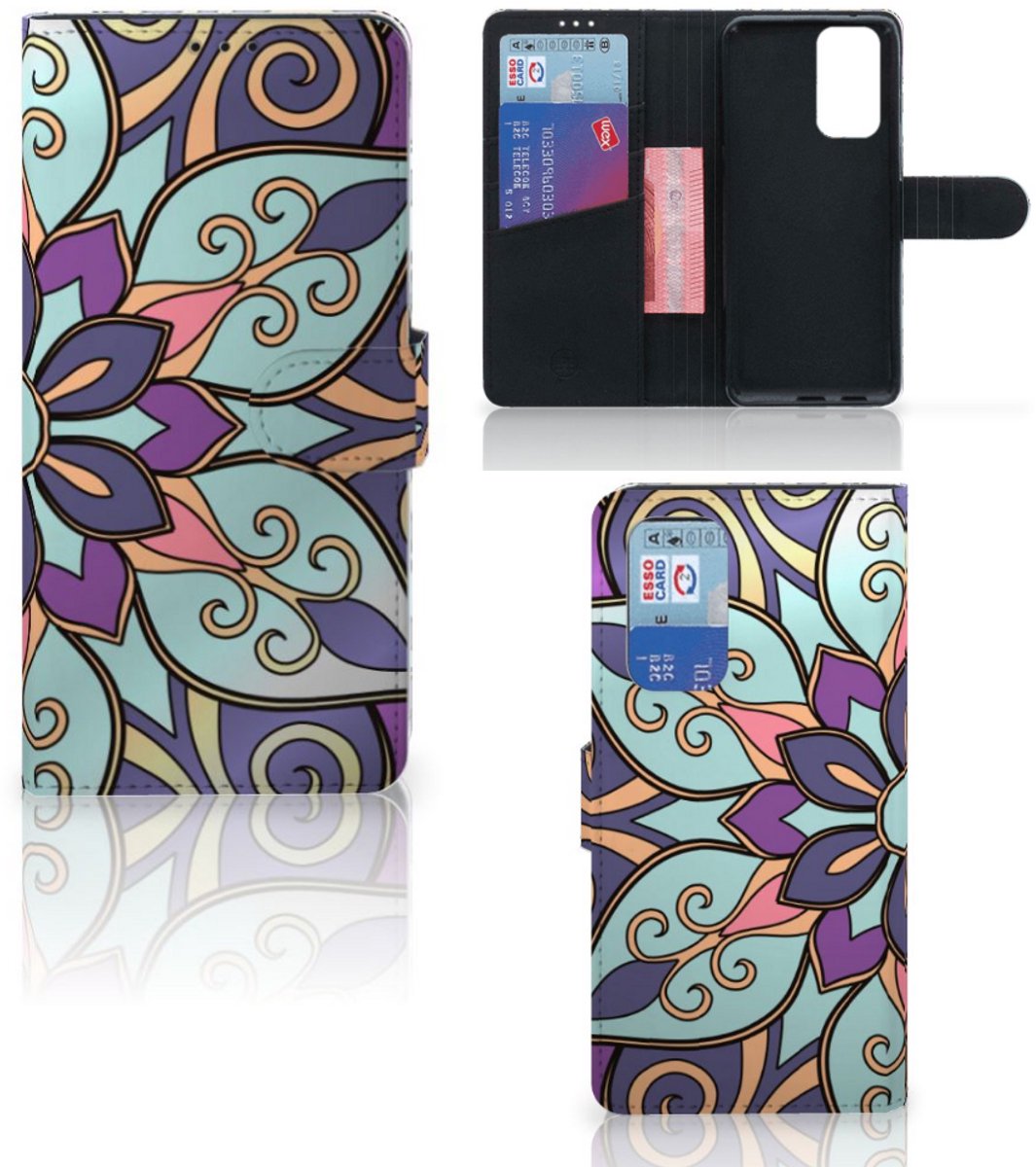 Book Case voor OnePlus 9 Pro Hoesje Purple Flower