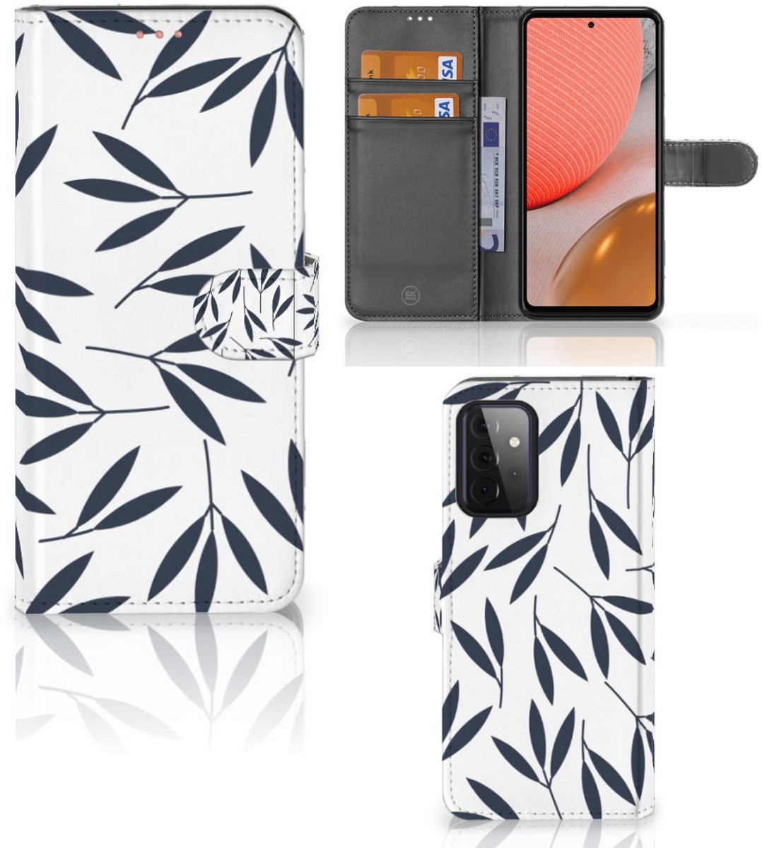 Boekhoesje voor Samsung Galaxy A72 Hoesje Leaves Blue
