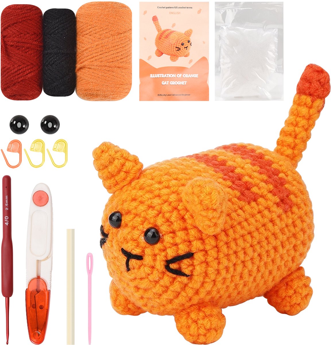 Haakpakket Oranje gestreepte kat – Compleet Haakpakket voor Volwassenen en Beginners, Haken Pakket, DIY Amigurumi, Decoratie en Cadeau