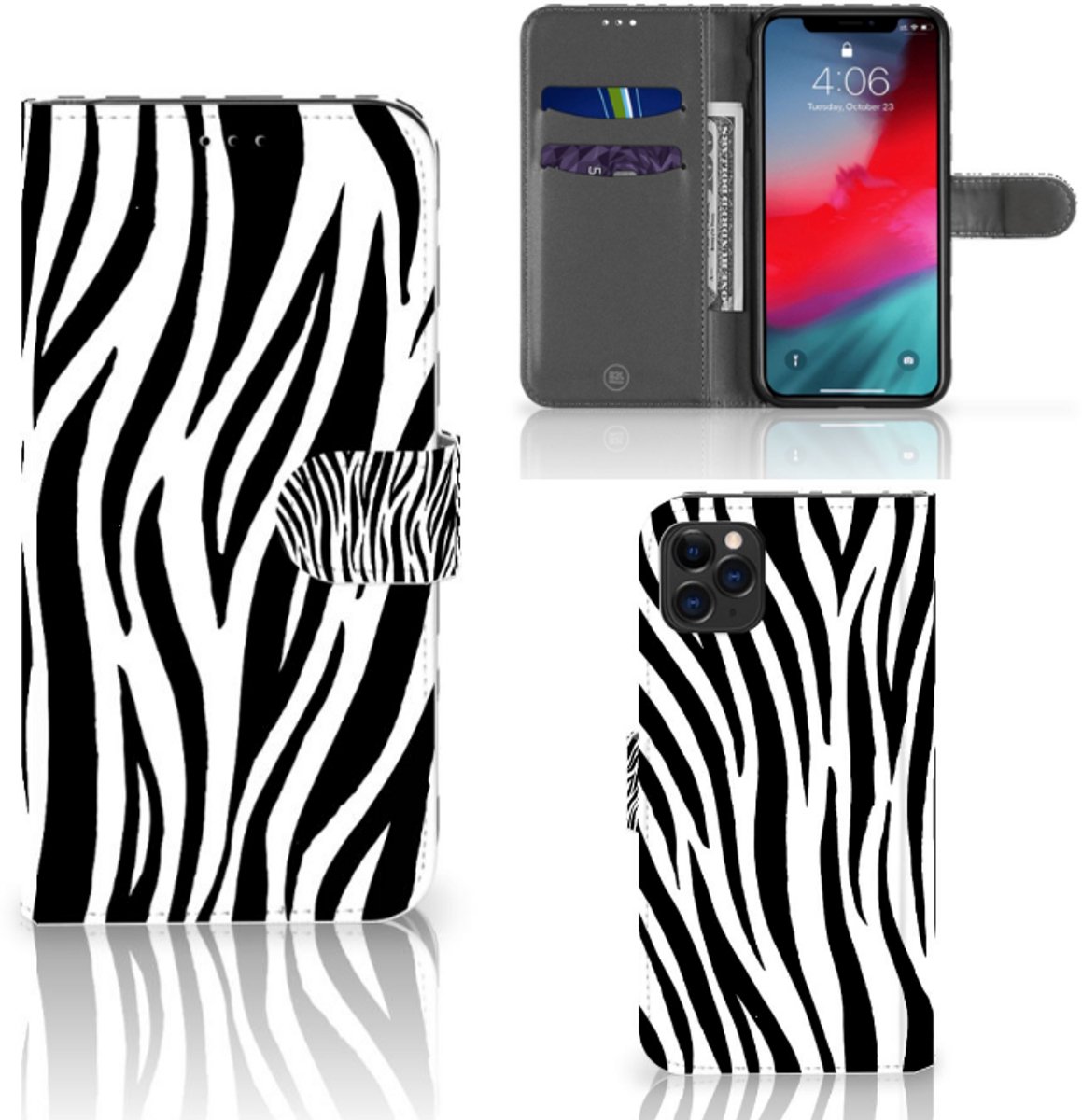 Apple iPhone 11 Pro Max Telefoonhoesje met Pasjes Zebra