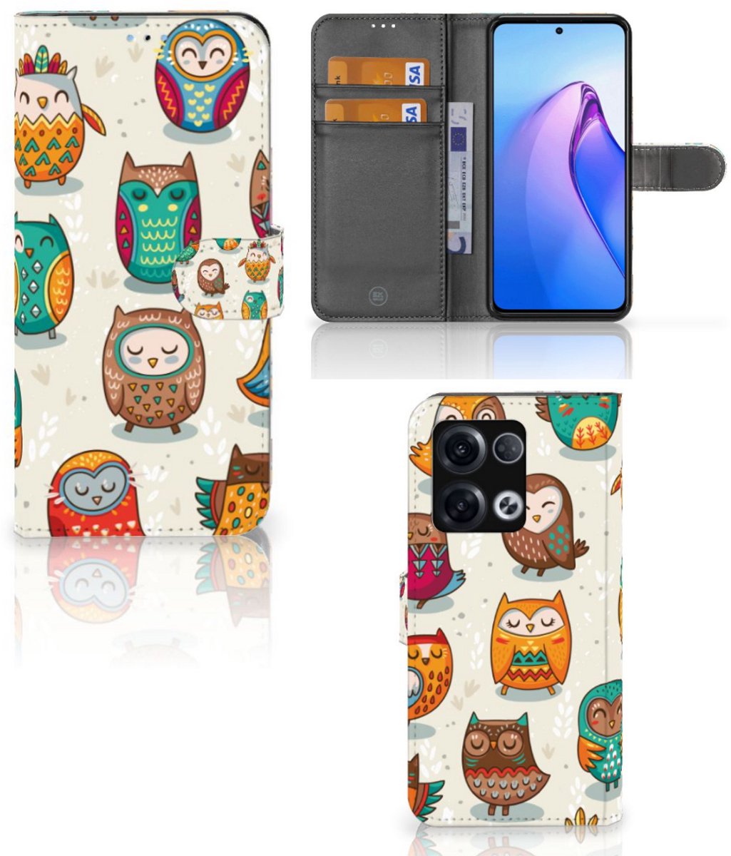 OPPO Reno8 Pro Telefoonhoesje met Pasjes Vrolijke Uilen