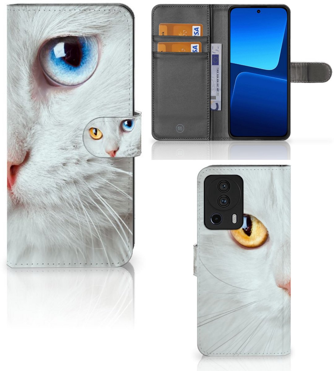 Xiaomi 13 Lite Telefoonhoesje met Pasjes Witte Kat