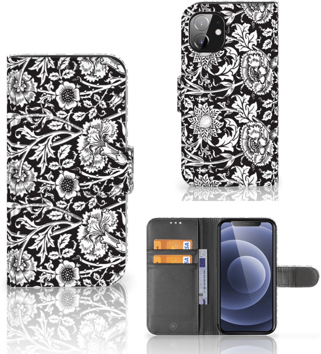 Apple iPhone 12 Mini Hoesje Black Flowers