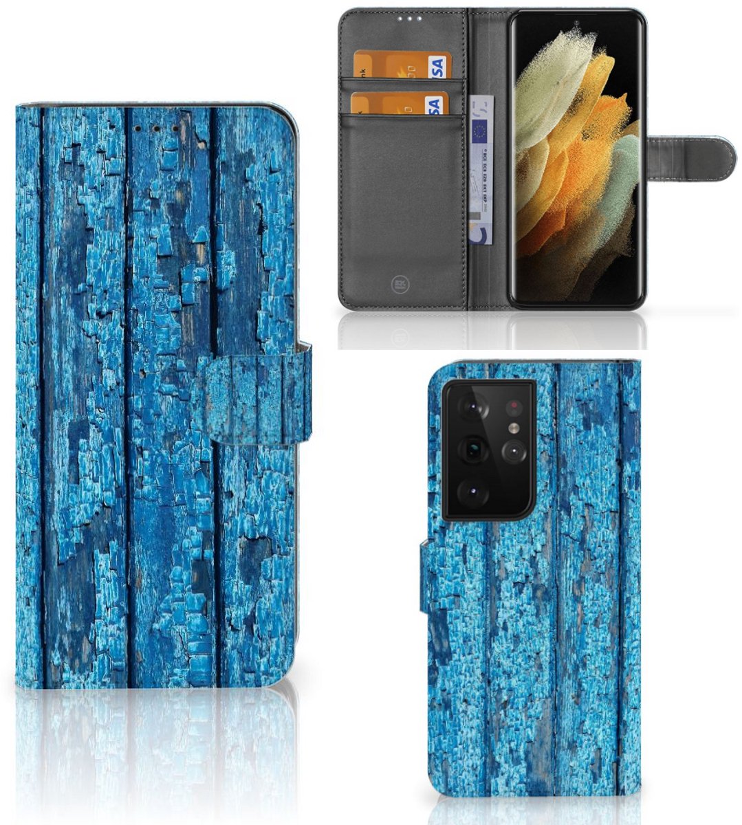 Samsung Galaxy S21 Ultra Book Style Case Wood Blue