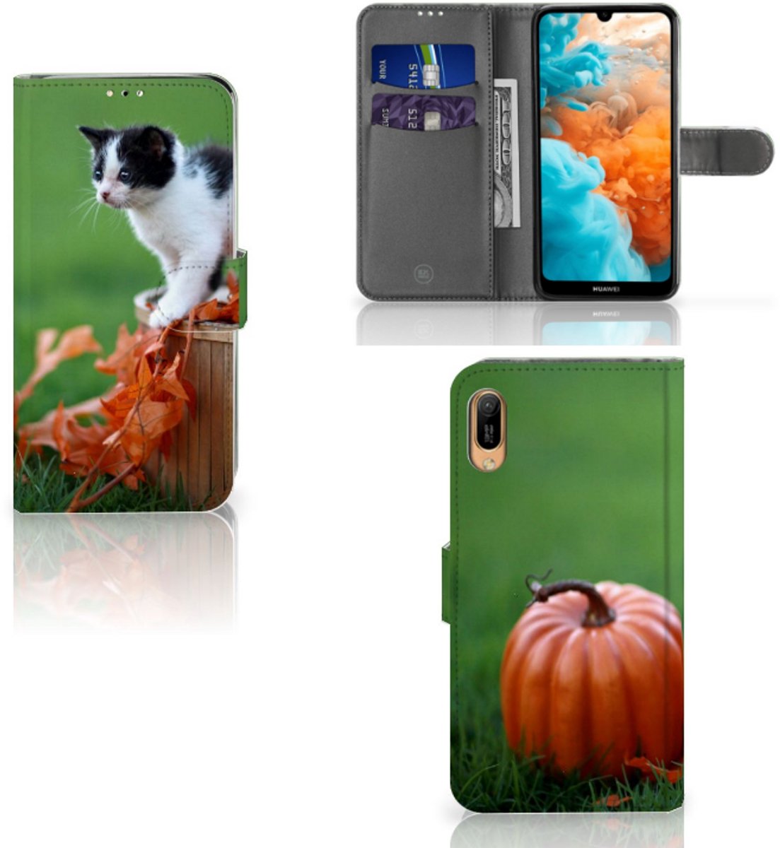 Huawei Y6 (2019) Telefoonhoesje met Pasjes Kitten