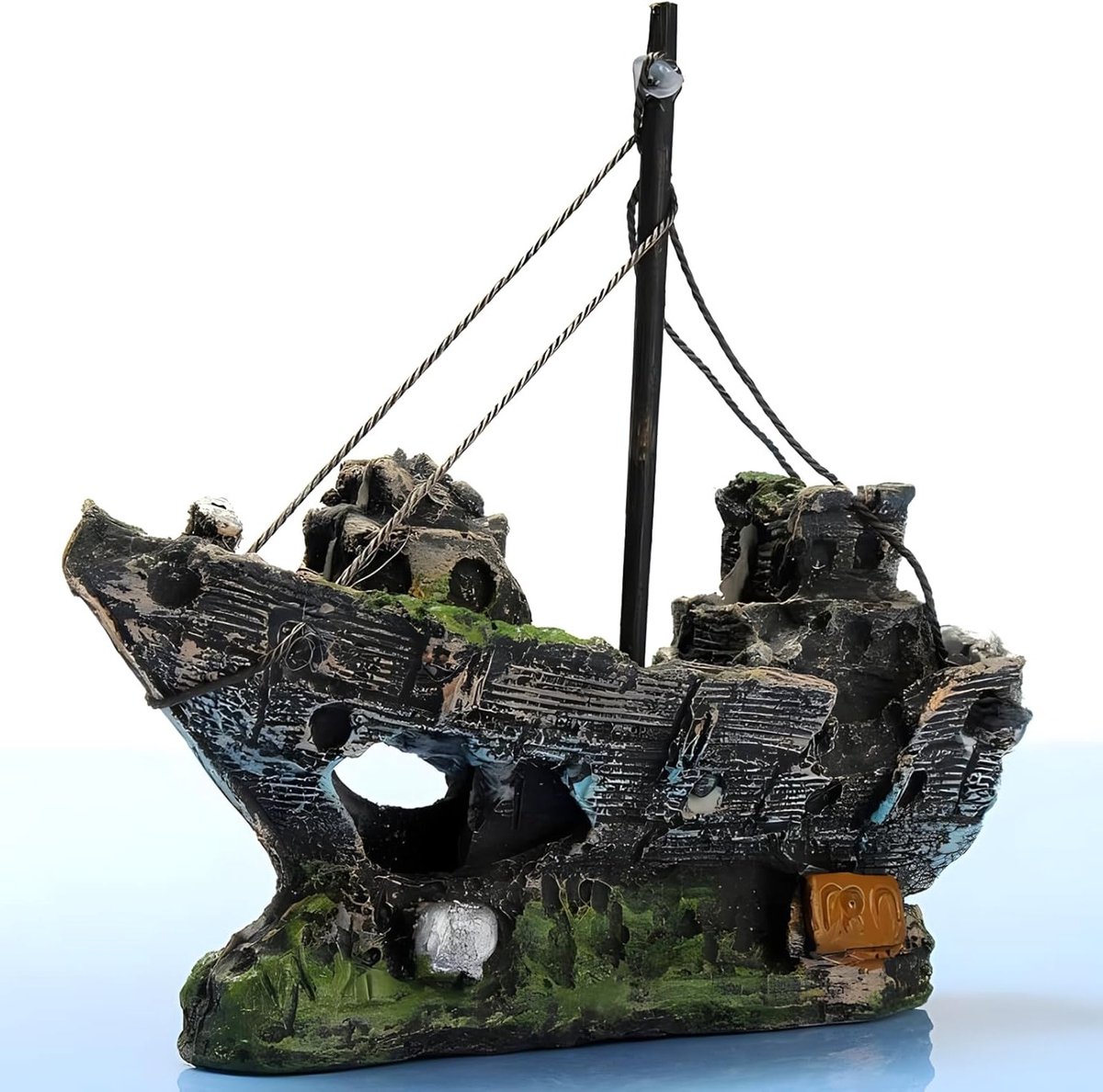 Sunk Boat Sailboat Aquarium Ornament voor Vis- en Garnalenbak, Decoratie voor Turtles en Planten, Ideaal voor Onderwaterlandschappen