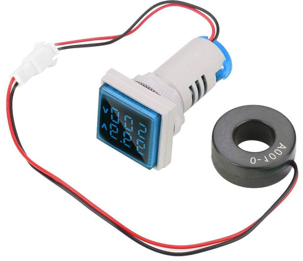 Digitale Voltmeter Amperemeter - Spanning Stroom Meter - Elektrische Installaties Controleren - Dubbel LED Display - 22mm Paneelmontage - Blauw