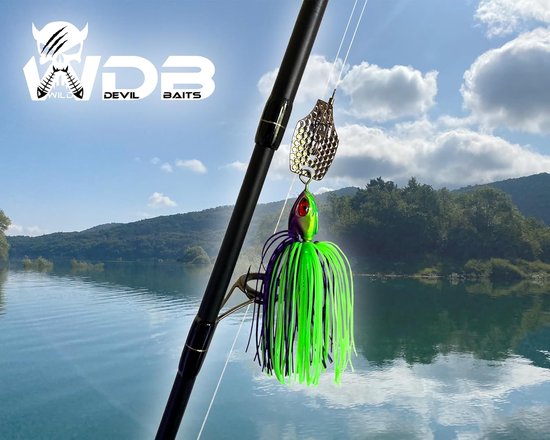 Chatterbait Kunstaas - Bewegend Lokaas Vissen - Roofvis Vangen - Agressieve Fladderende Beweging - 10 gram - Paars Chartreuse — afbeelding 5