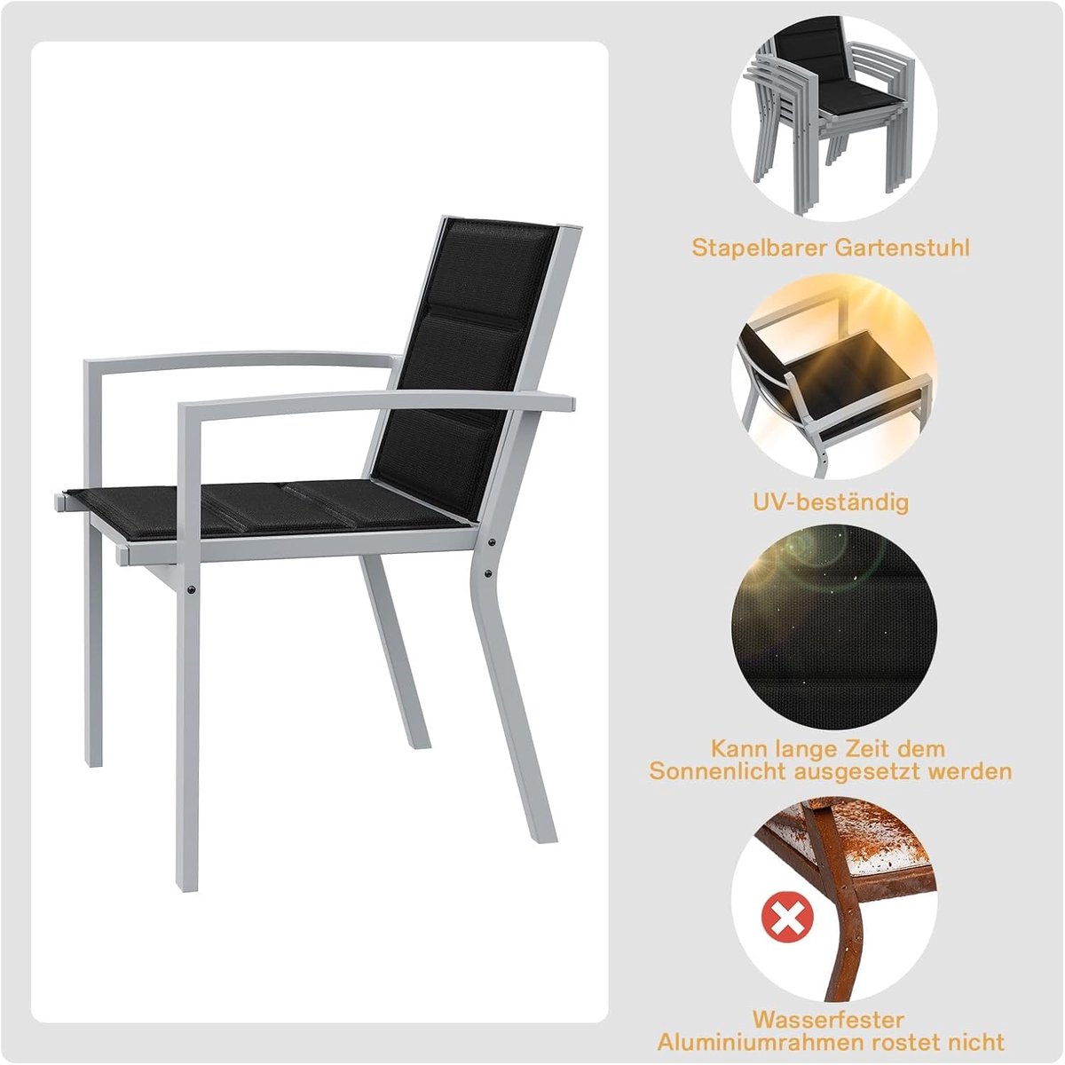 Tuinmeubelset 8 Personen Aluminium Uittrekbare Tafel 130-260x80x75 cm + 8 Stapelbare Stoelen Lichtgrijs Modern Weerbestendig – Luxe Dining Set voor Tuin, Terras & Balkon – Nicolehome
