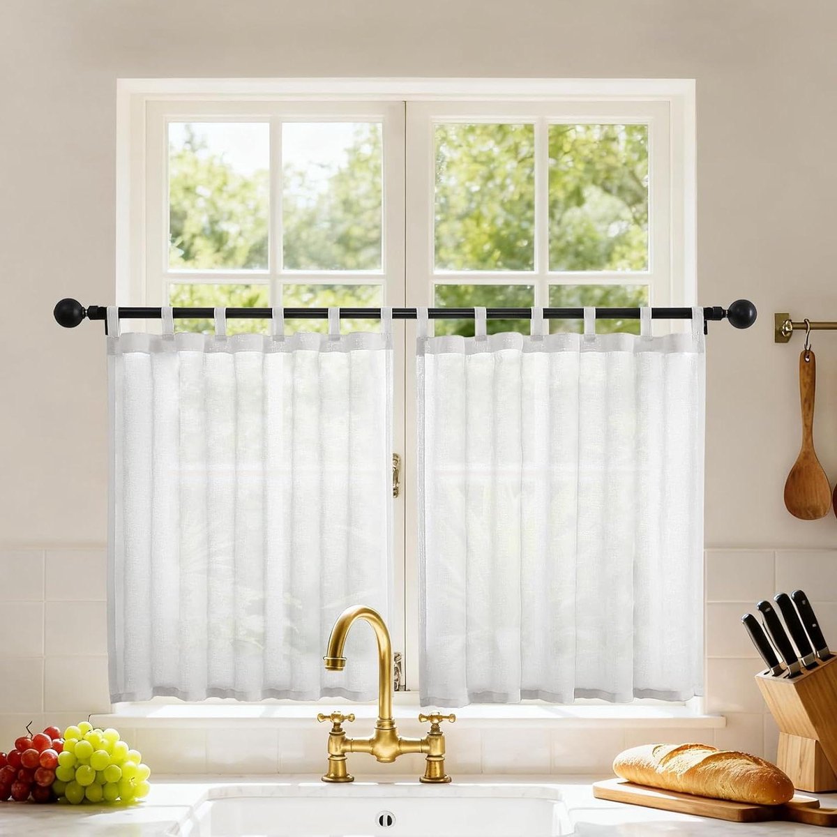 Linnenlook Gordijnen - Voile Gordijnen Keuken - Licht Doorlaten - Kreukvrij Polyester - 2x