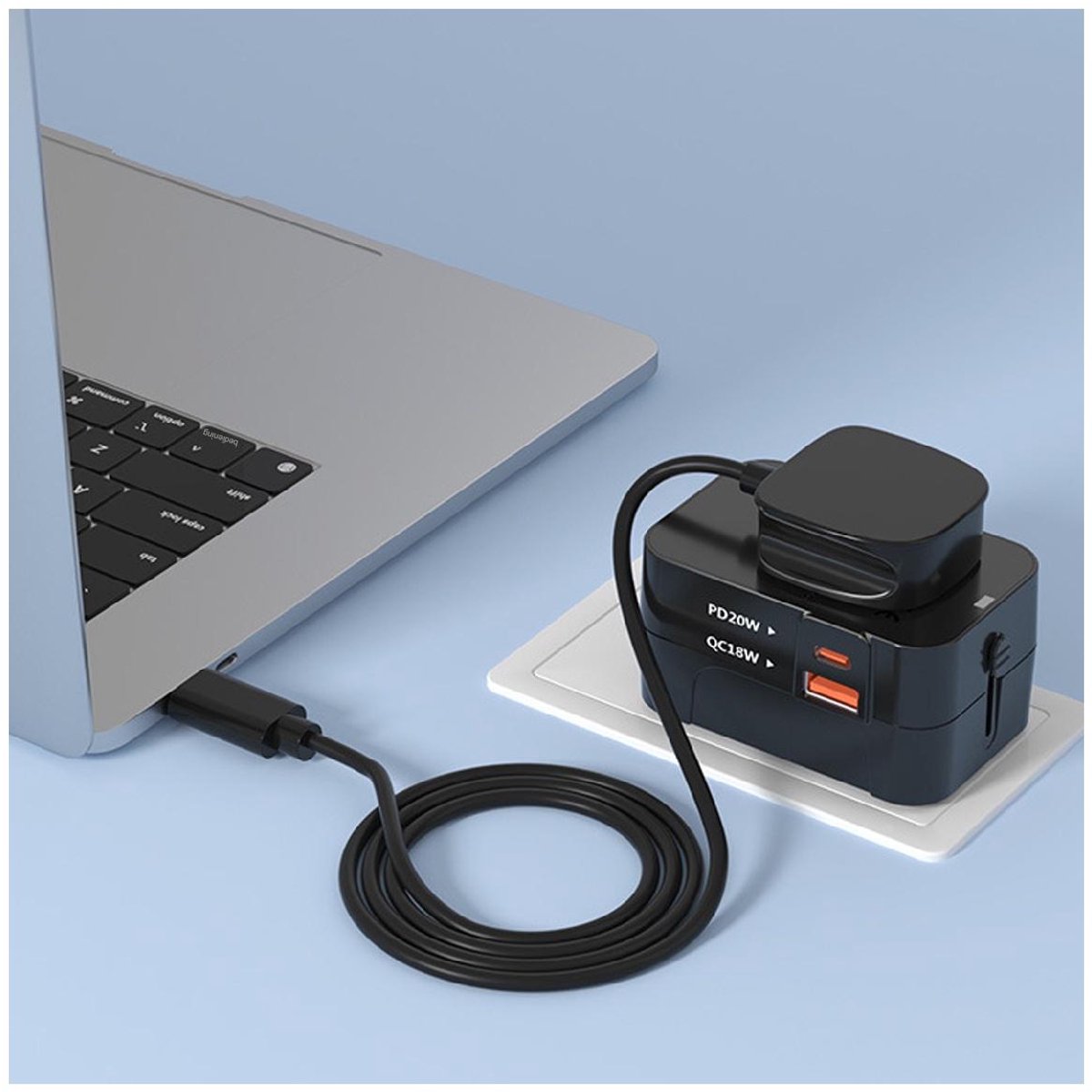GELLDG Wereldstekker - Universele Reisstekker met USB-C en USB-A - 79.4x41x52.9mm - Oververhittingsbeveiliging, Compact en Makkelijk Op te Bergen - Kunststof - Zwart — cadeau in Gadgets - foto 4