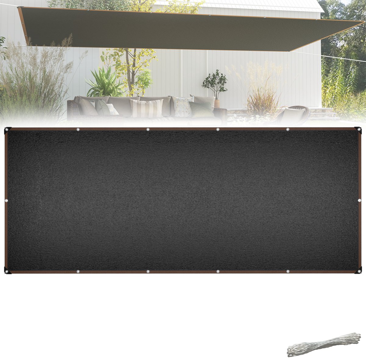 Froadp 2x5m Rechthoekig Zonnescherm UV-Bescherming 95% Winddoorlatend Duurzaam voor Tuin Terras Balkon van Rechtduurzaam HDPE met 12m Touwen Antraciet