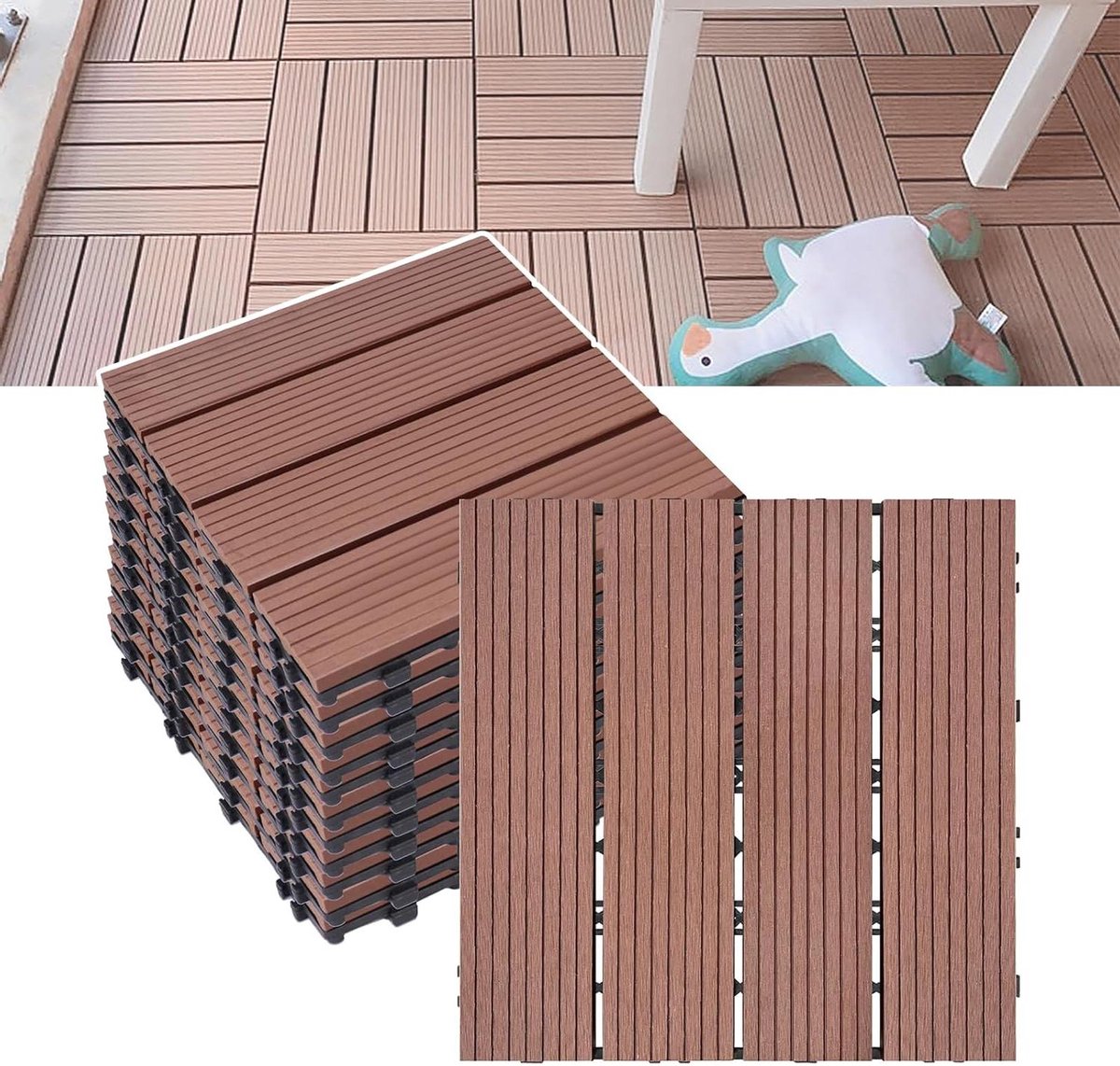 WPC Terrasplanken - Balkonvloertegels Kliksysteem - Buitenruimte Verfraaien - Montage Zonder Gereedschap - 30x30cm 22 stuks - Bruin