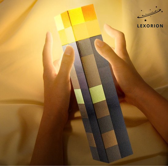Lexorion PixelArt Torch Lamp 28 cm - LED Nachtlampje - USB Oplaadbaar - Sfeerverlichting - Kinderkamer & Gamekamer van lexorion — afbeelding 5