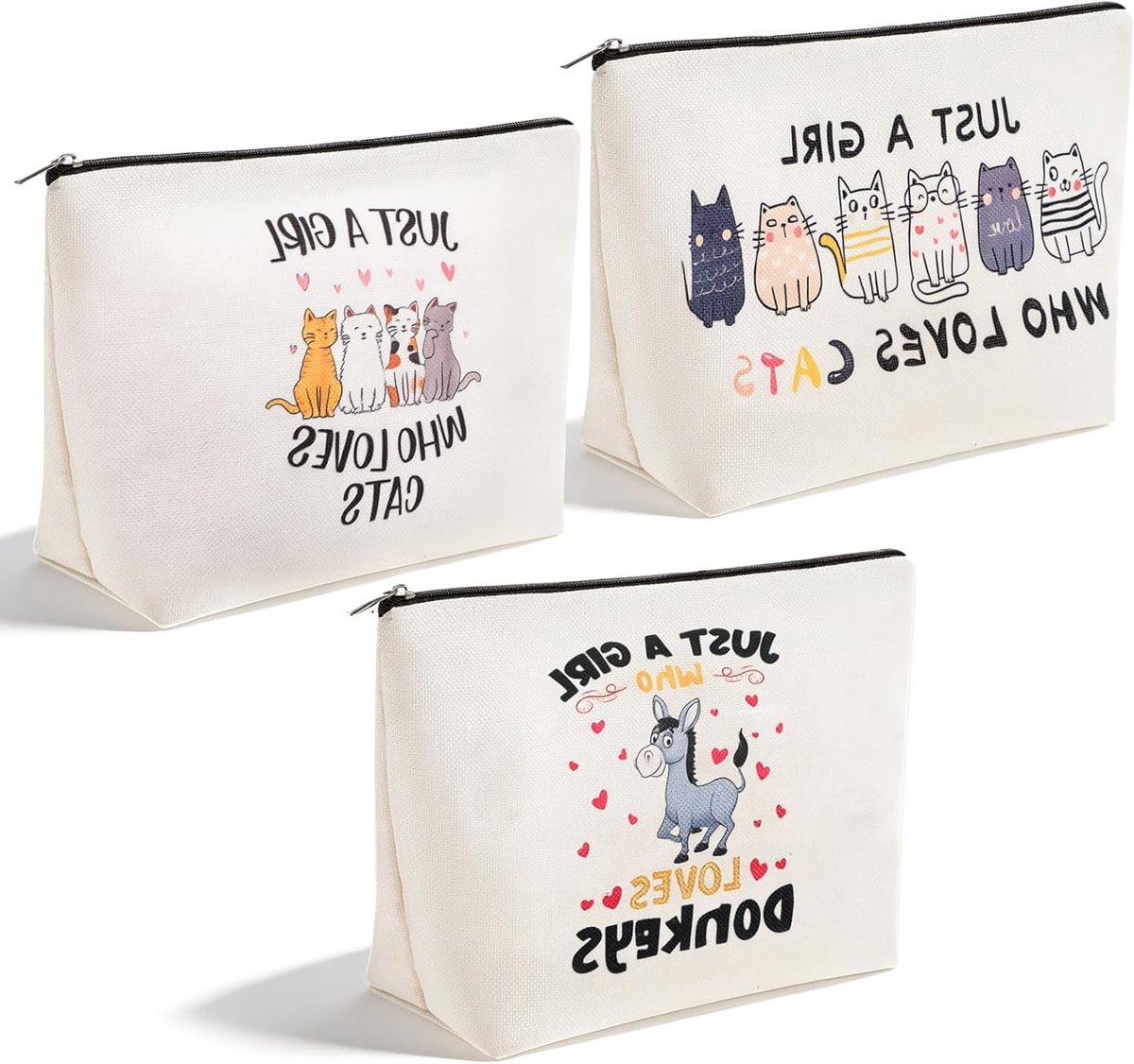 Set van 3 Schattige Make-up Tassen voor Kattenliefhebbers, Toilettas, Cosmetica Organizer, Perfecte Cadeaus voor Moeders en Zussen