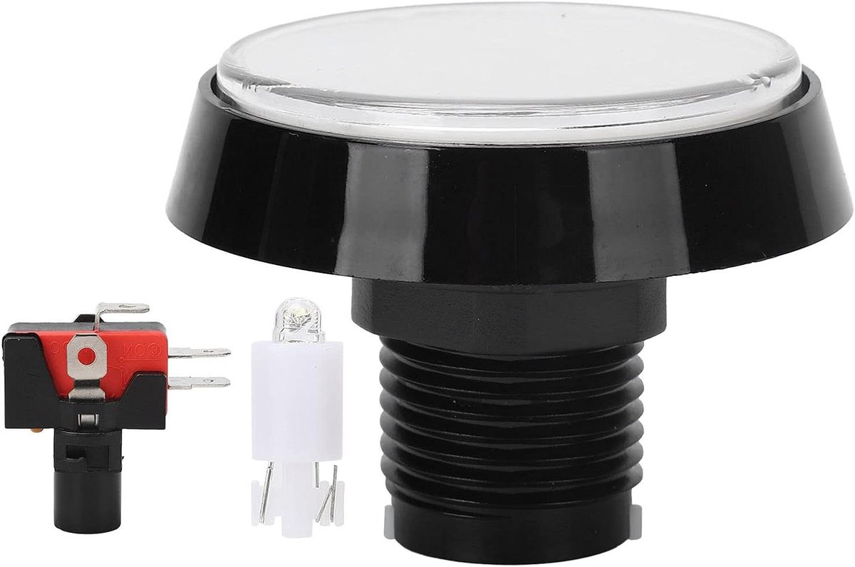 Drukknop met LED - Game knop Arcade - Videogame bediening - Groot rond vlak - 60 mm - Wit