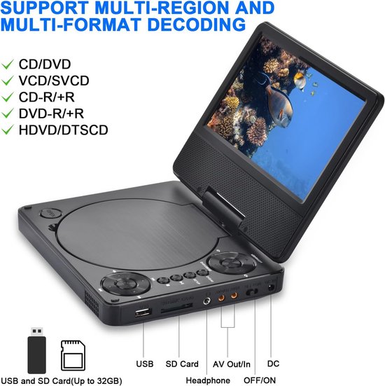 Auto-dvd-speler - Draagbare dvd-speler - Portable DVD Player - lange batterij — afbeelding 4