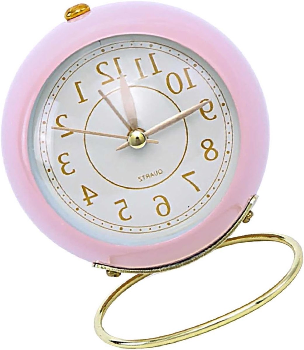 Dailygoody - Kleine Tafelklok - Bureauklok - Stille Wekker - Roze - Nachtkastje Wekker - Batterij-aangedreven - Geschikt voor Slaapkamer - Roze