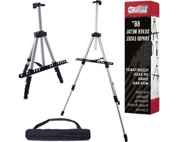U.S. Art Supply 66 inch stevig zilver aluminium statief artiest veld en display ezel standaard - verstelbare hoogte 18 "tot 5,5 voet, houdt 36" canvas - vloer en tafelblad weergave, schilderen -