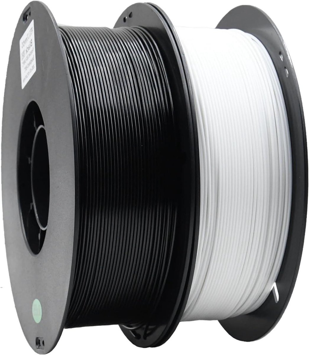 PETG 3D-printerfilament, 2 rollen, maatnauwkeurigheid +/- 0,03 mm, spoel van 1 kg, 1,75 mm, geschikt voor de meeste 3D-printers, zwart + wit