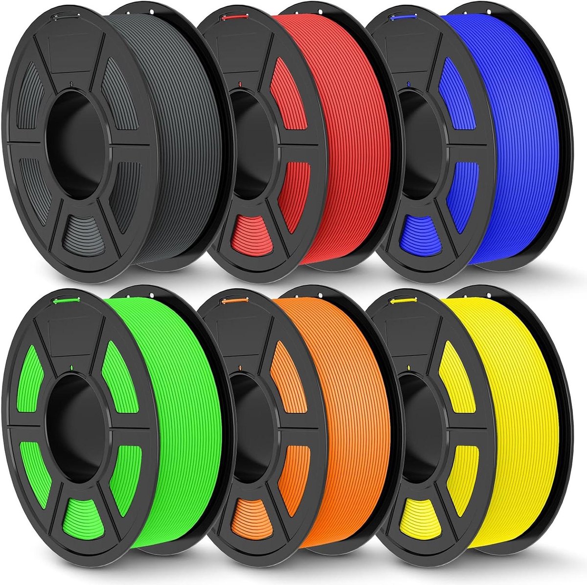 TECBEARS Rapid Matte PETG Filament 1,75 mm bundel 6 kg, High Speed 50-600 mm/s PETG 3D-printerfilament, elegant mat oppervlak, 6 stuks 1 kg grijs, rood, blauw, oranje, geel, groen