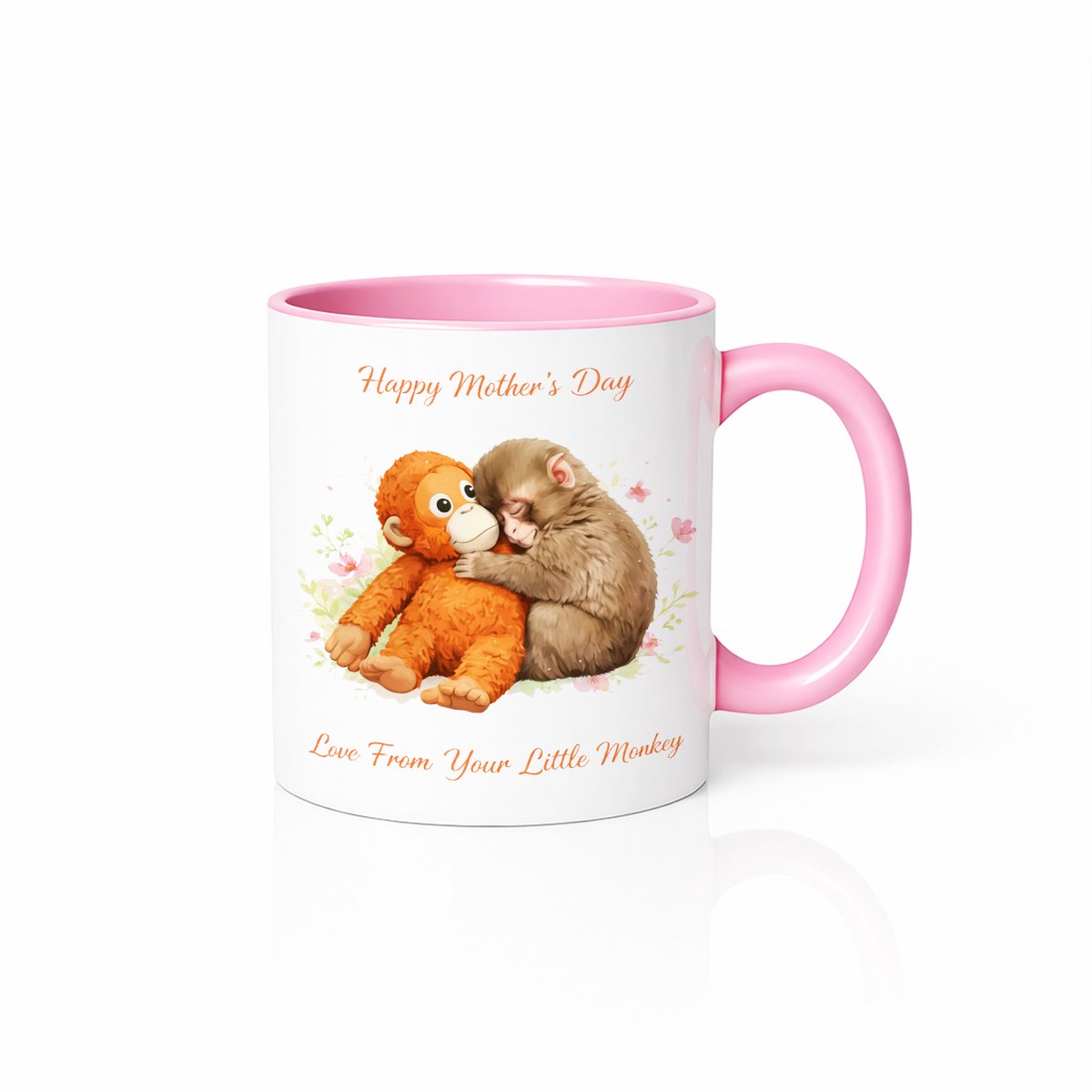 Roze-Witte Moederdag Mok – Lief Aapje Knuffel Ontwerp – Love From Your Little Monkey