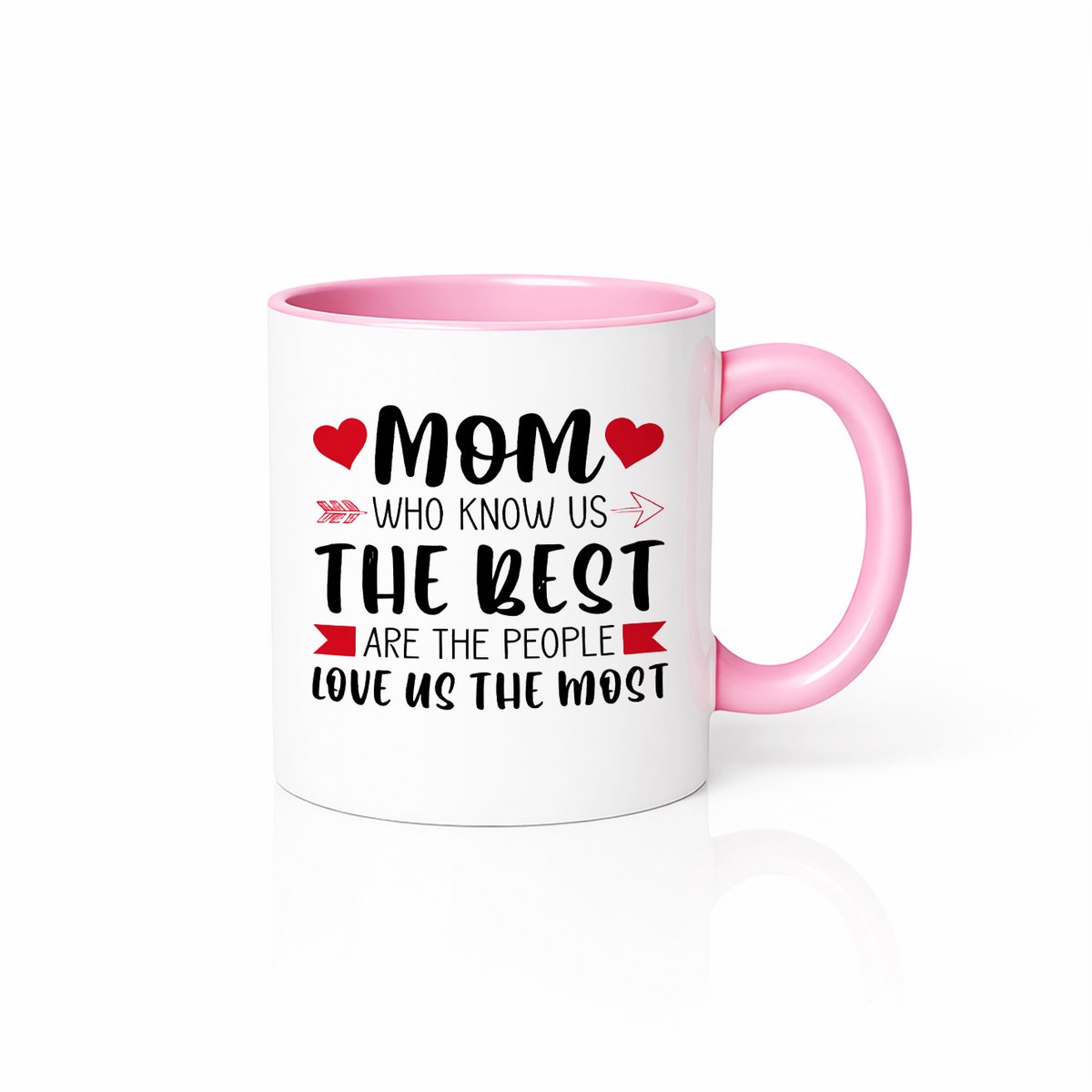 Lief Cadeau voor Moeder Mok - Mom Who Knows Us The Best - 330ml - Roze & Wit