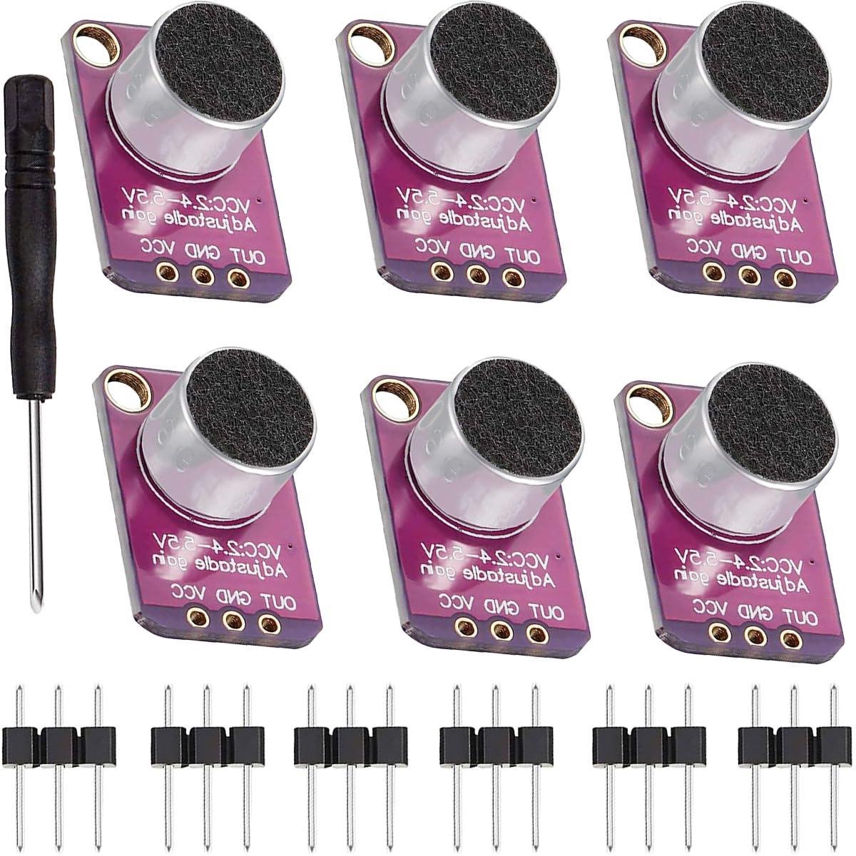 Microfoonmodule Voorversterker - Elektrode Microfoonmodule - Audio Opnemen - Instelbare Versterking - 6 Stuks - Blauw