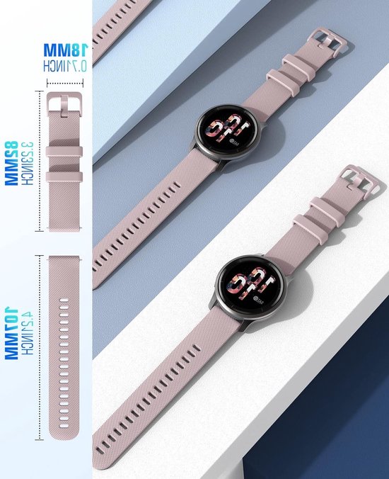 Zachte Silicoon Vervangband voor Garmin Vivoactive 4S, Forerunner 255S en Venu 3S - 18mm Sportieve Horlogeband in Roze voor Comfort en Stijl — afbeelding 2