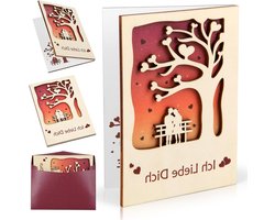 COCHIE Valentijnsdag kaart I Love Dich, beschrijfbare kaart van hout liefde met envelop, verjaardagscadeau voor haar, hem, vrouw, echtgenoot, geliefde