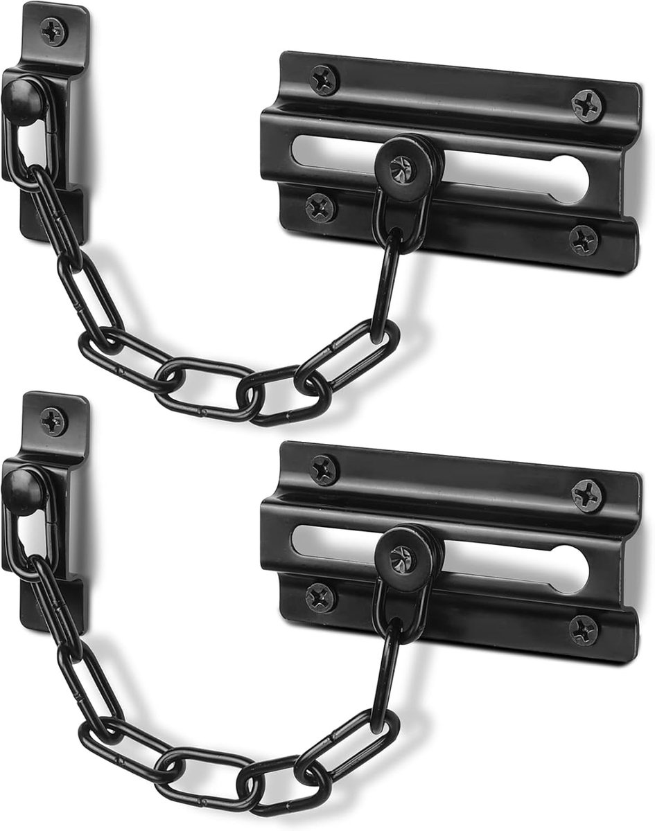 2-pack zwarte deurkettingen – Deurbeveiligingskettingen voor binnen – Premium, robuuste deurkettingen (inclusief schroeven)