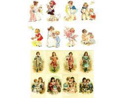 Decoupage Papier Pack (20 Vellen 10 x 15 cm) Kinderen Spelen met Bloemen Flonz Vintage Papier