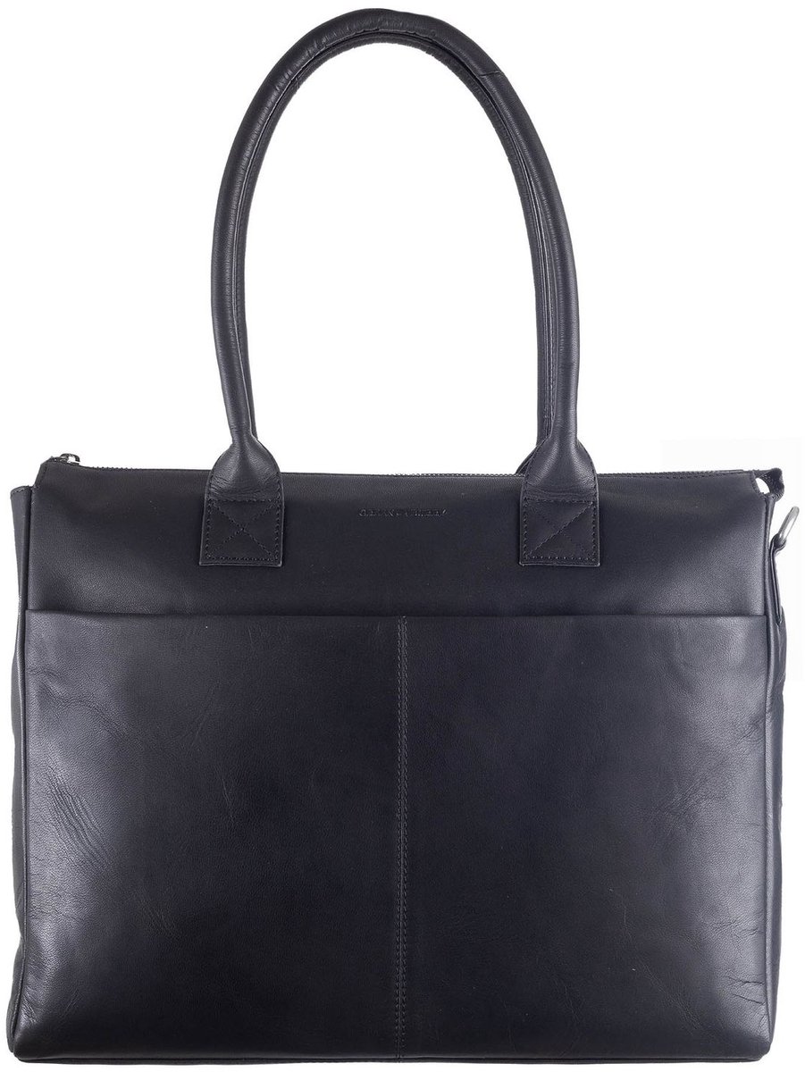 GREENBURRY Leren business tas laptoptas met laptopvak Fiorentina Business Shopper Black zwart