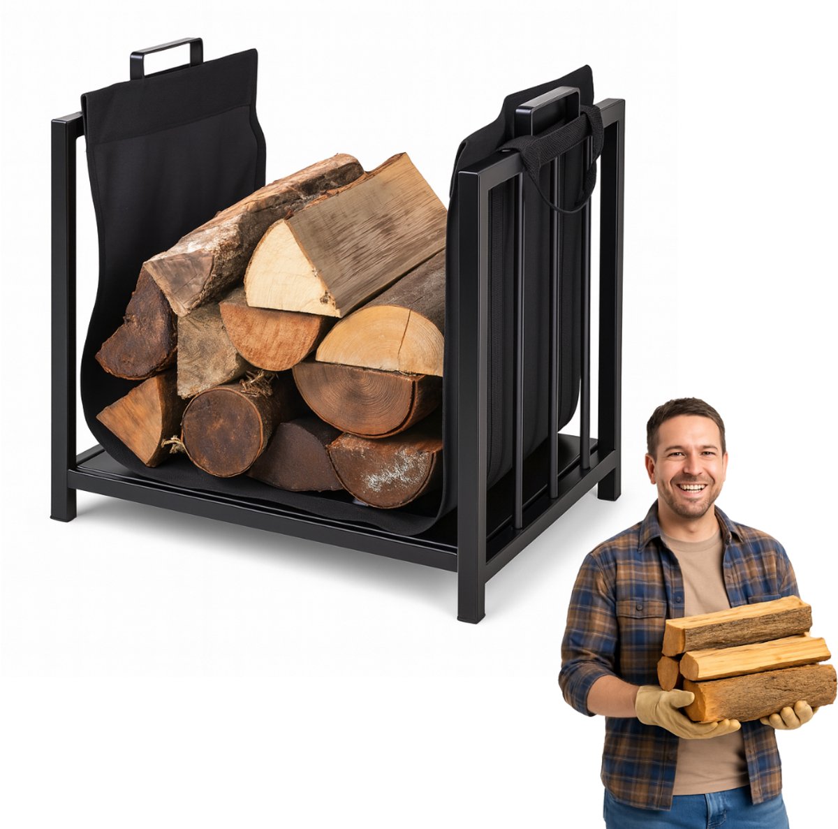 Anwicar Houtopslag - Metaal Houtrek Haardhout Opslag - Brandhout Rek met Stalen Frame - Brandhoutrek Haardhoutrek 50,5 x 50 x 37 cm