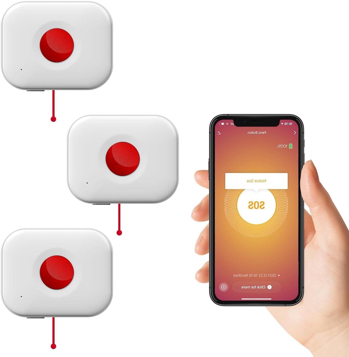 Wolf Guard TUYA Noodknop, SOS WiFi met trekkoord, voor oudere vrienden, gehandicapte kinderen, gezondheidsalarmsysteem Smartlife app, herinnering op afstand (trekkoord-stijl, set van 3)