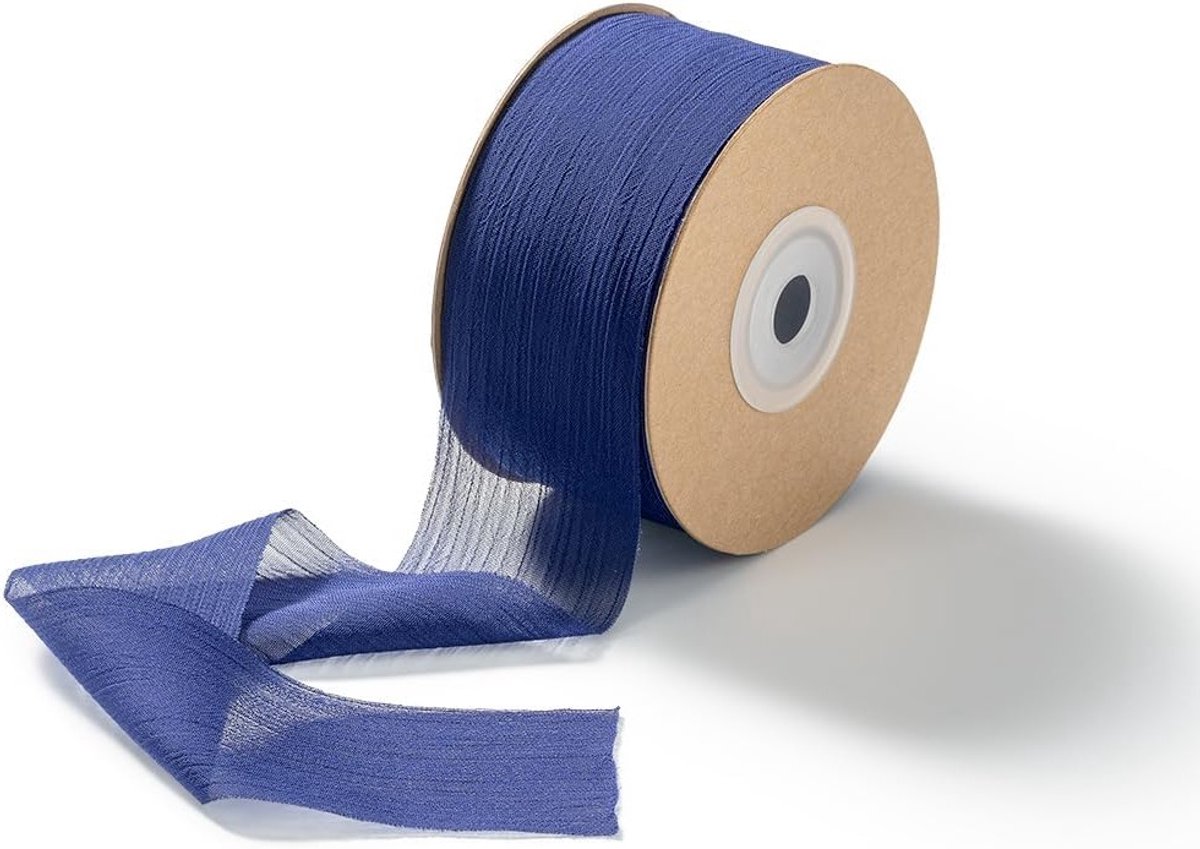 Chiffon Cadeaulint Donkerblauw 38mm x 22.8m - Handgemaakt Zijde Lint voor Bruiloft, Uitnodigingen en Bloemstukken