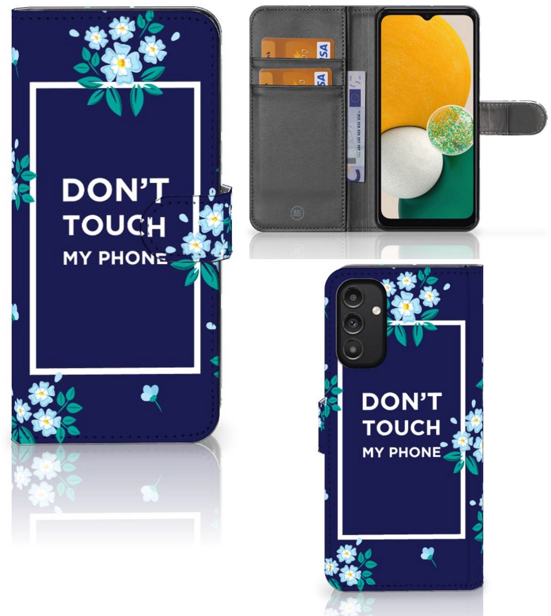 Samsung Galaxy A14 4G Portemonnee Hoesje Flowers Blue DTMP